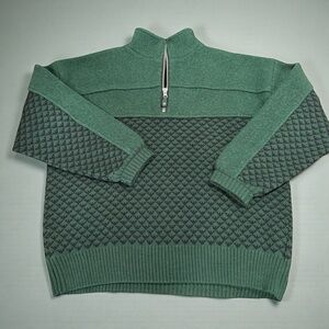 MENS XL EIR GREEN & BLACK 100% WOOL SWEATER OVERSIZED FIT